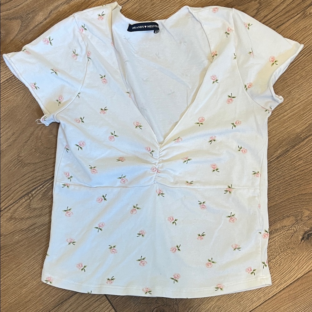 Brandy Melville White Floral Blouse